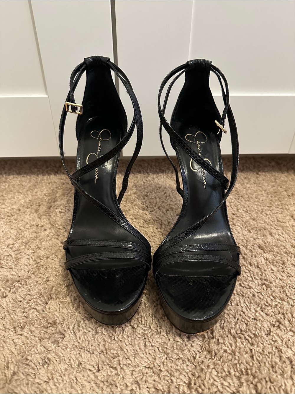 Jessica Simpson Jewelria Black Strappy Platform High Heels - Picture 2 of 5